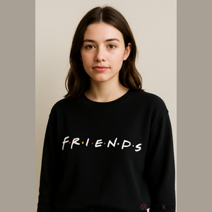 Love Tribe Black Ribbed Cropped Friends Graphic Top Medium